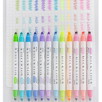 12 бр. Milk Liner Pens Set Dual Side Bold Fine Tip Protect Eyes Мек цвят Маркер за рисуване Office School A6103