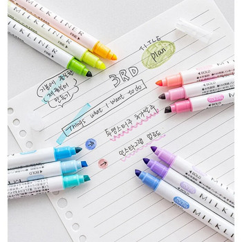 Μαρκαδόρος 12 τμχ Milk Liner Set Dual Side Bold Fine Tip Protect Eyes Mild Color Highlighter Marker Σχέδιο Office School A6103