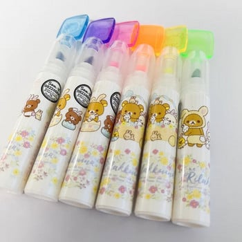 6 τεμάχια AIHAO HM5320 Rilakkuma Mini Highlighter Lovely Cartoon Paint Μαρκαδόρος Σχολικό Γραφείο Προμήθειες Γραφείου Γραφείου Kawaii