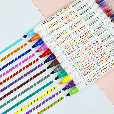 Változtatható színkiemelő Magic Water Color toll Rajz elszíneződési toll Kétoldalas fluoreszkáló, törölhető marker Liner Art toll