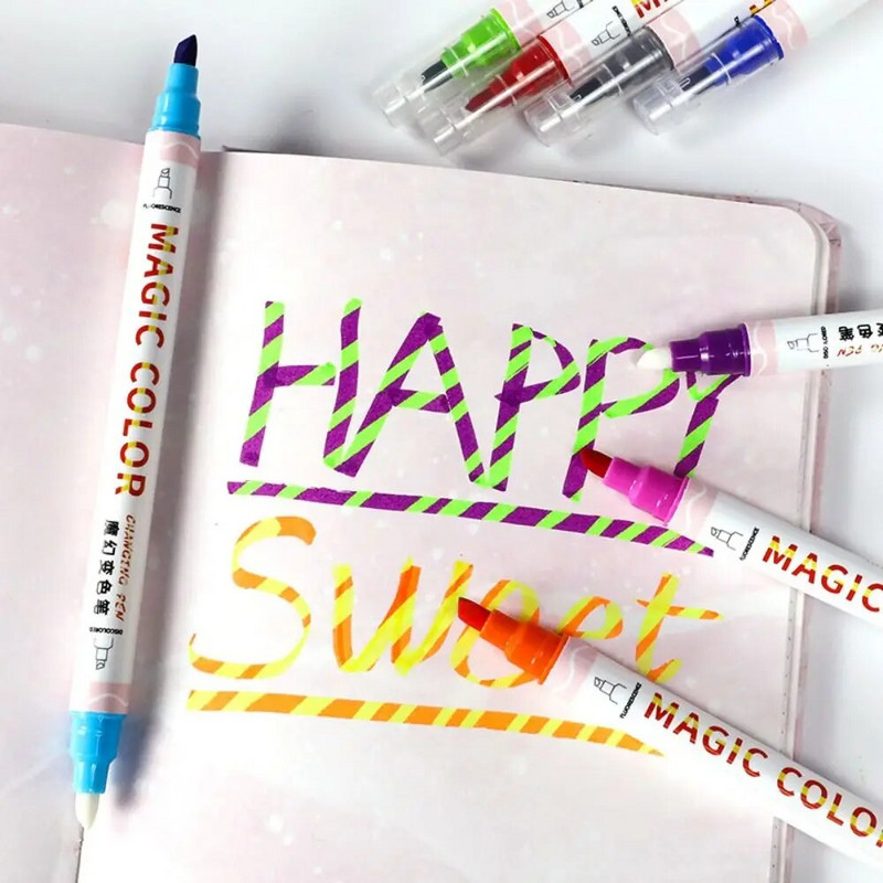 Gali pakeisti spalvą Highlighter Magic Water Color Pen Drawing Discolor Pen Dviejų pusių Fluorescent Erasable Marker Liner Art Pen