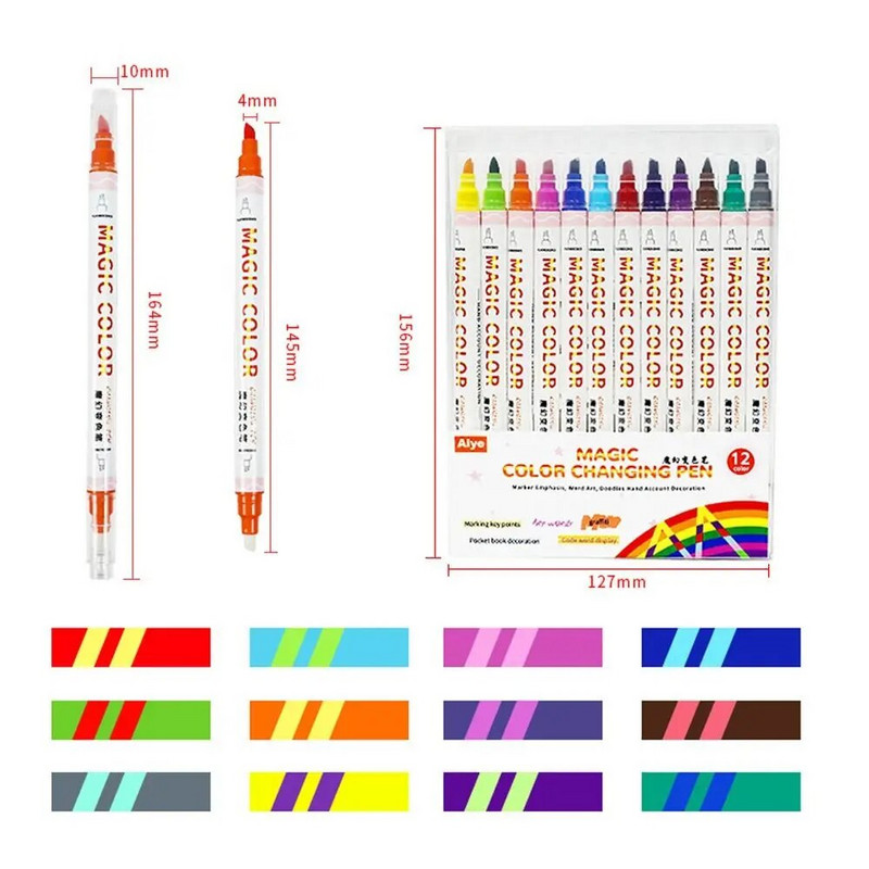 Gali pakeisti spalvą Highlighter Magic Water Color Pen Drawing Discolor Pen Dviejų pusių Fluorescent Erasable Marker Liner Art Pen