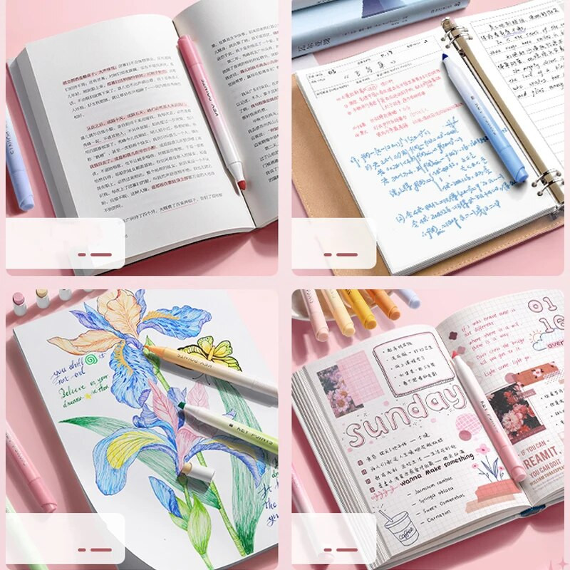 Armsad esiletõstjad, pastelsetes toonides kahe otsaga markerpliiats, peitel ja peenots, 6 Macaroni värvi, veepõhine