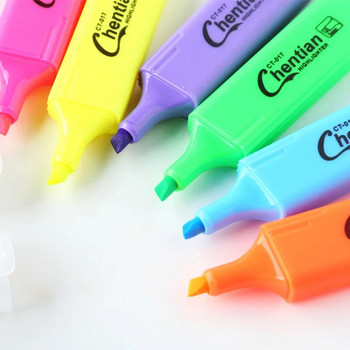 Голям капацитет 6 цвята Студентско изкуство Флуоресцентна маркираща писалка Подарък Акцент Маркираща писалка Канцеларски материали Ученически пособия