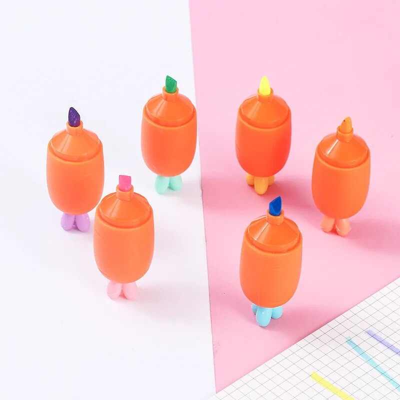 6 τεμ/Παρτίδα Χαριτωμένα καρτούν επισημάνσεις καρότου Φορητά μαθητικά Μίνι ζωγραφική τέχνης Γκράφιτι Μαρκαδόροι στυλό Σχολικά δώρα Kawaii Χαρτικά