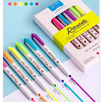 6 цвята/комплект Morandi Retractable Highlighters Флуоресцентна писалка Манга маркери за рисуване Doodling Оцветяване Kawaii Канцеларски материали