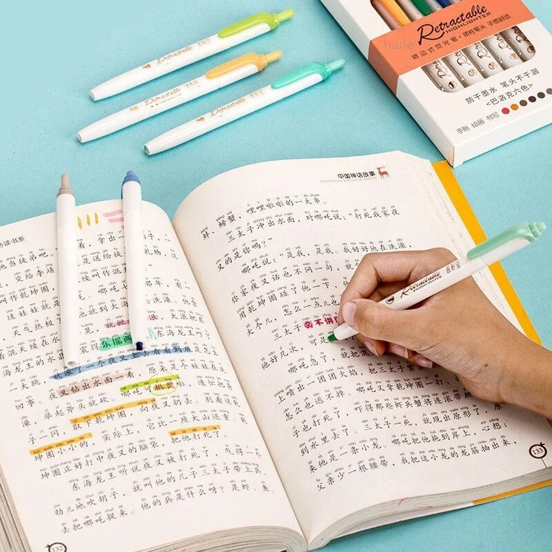 6 Krāsas/komplekts Morandi izvelkami marķieri Fluorescējošā pildspalva Manga marķieri zīmēšanai, krāsojamās Kawaii kancelejas preces