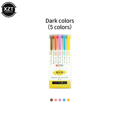 5 värvi/karp Kahe peaga markerpliiatsi komplekt Fluorestseerivad markerid Esiletõstjad Pliiatsid Kunstimarker Jaapani armsad Kawaii kirjatarbed