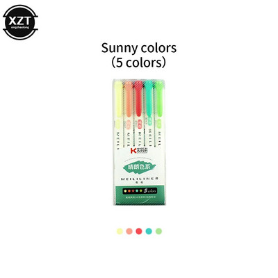 5 värvi/karp Kahe peaga markerpliiatsi komplekt Fluorestseerivad markerid Esiletõstjad Pliiatsid Kunstimarker Jaapani armsad Kawaii kirjatarbed