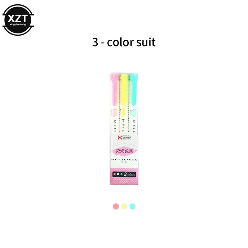 5 värvi/karp Kahe peaga markerpliiatsi komplekt Fluorestseerivad markerid Esiletõstjad Pliiatsid Kunstimarker Jaapani armsad Kawaii kirjatarbed