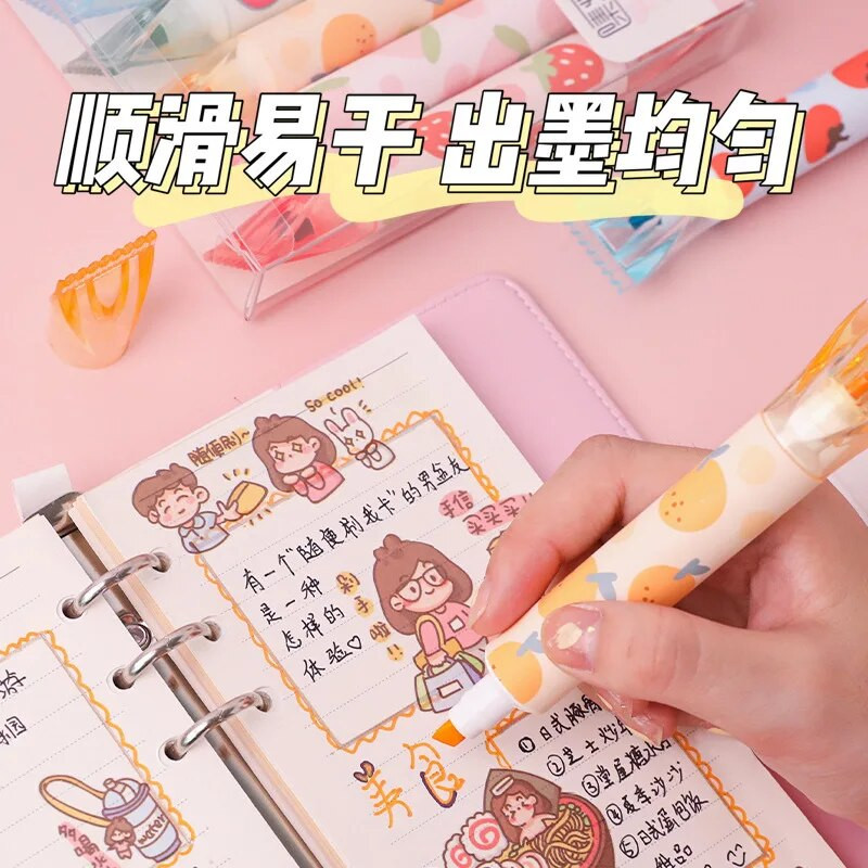 MINKYS jauni 6gab./partijā Kawaii Fruit Aroma divgalvu marķieris DIY Grafiti mākslas zīmējumu marķieris dienasgaismas pildspalvas rakstāmpiederumi