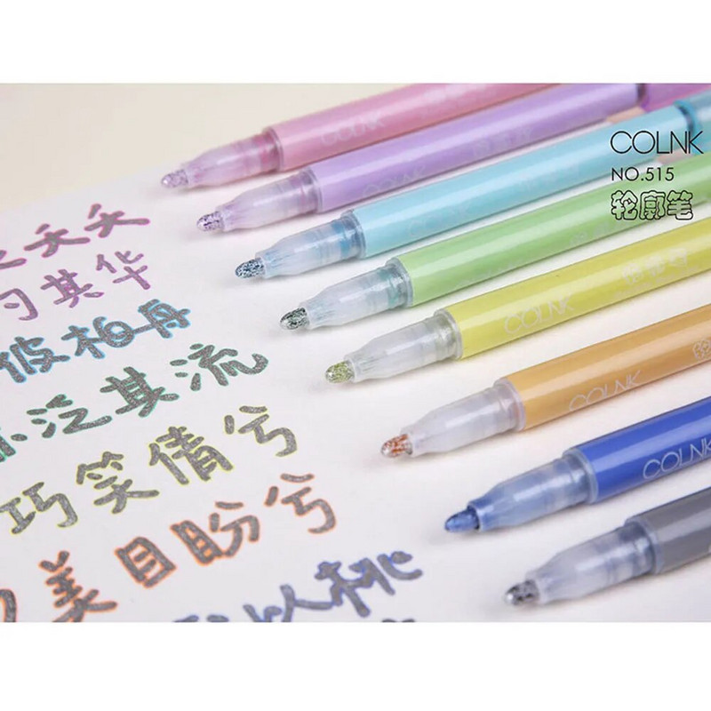 1 vnt Spalvotas kontūras Dviejų linijų rašiklis, blykstės, žymeklis, rašiklis Scrapbooking tapyba, paryškinimo rašikliai Biuro reikmenys
