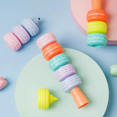 6 vnt Novelty Cookie Highlighter pieštukų rinkinys Macaron Cake Fluorescent Color Marker Liner piešimo dažams Art Kid Gift School F473