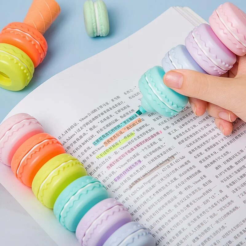 6tk Novelty Cookie Highlighter Pliiatsikomplekt Macaron Cake Fluorescent Color Marker Liner joonistamiseks Paint Art Kid Gift School F473