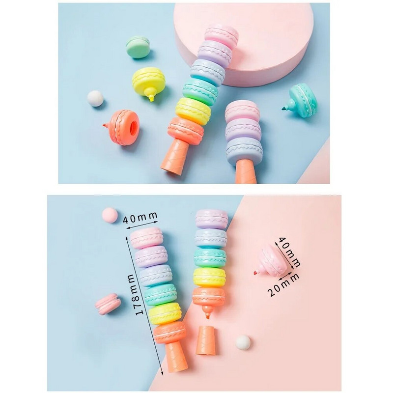 6tk Novelty Cookie Highlighter Pliiatsikomplekt Macaron Cake Fluorescent Color Marker Liner joonistamiseks Paint Art Kid Gift School F473