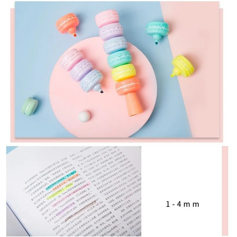 6tk Novelty Cookie Highlighter Pliiatsikomplekt Macaron Cake Fluorescent Color Marker Liner joonistamiseks Paint Art Kid Gift School F473