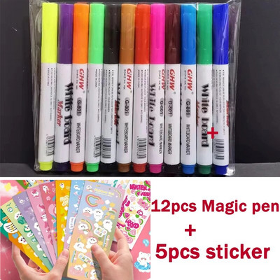 12 gab. Burvju pildspalva Maģiska ūdens gleznošanas pildspalva tāfeles marķieri Peldoša tintes pildspalva Rotaļlieta Ūdens pildspalvas Agrīnas izglītības mākslas piederumi