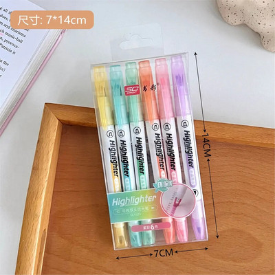 6 ks/sada zvýrazňovačov, fixiek, štetcov, fluorescenčných kresliarskych zvýrazňovačov, obojstranných pier, pastelových písacích potrieb