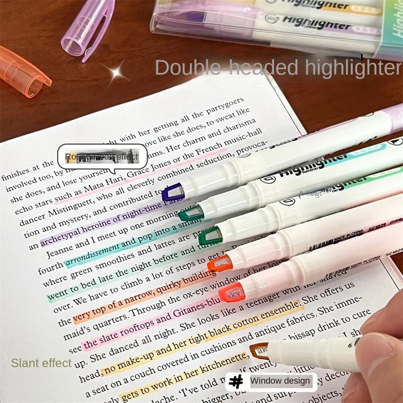 6 ks/sada zvýrazňovačov, fixiek, štetcov, fluorescenčných kresliarskych zvýrazňovačov, obojstranných pier, pastelových písacích potrieb