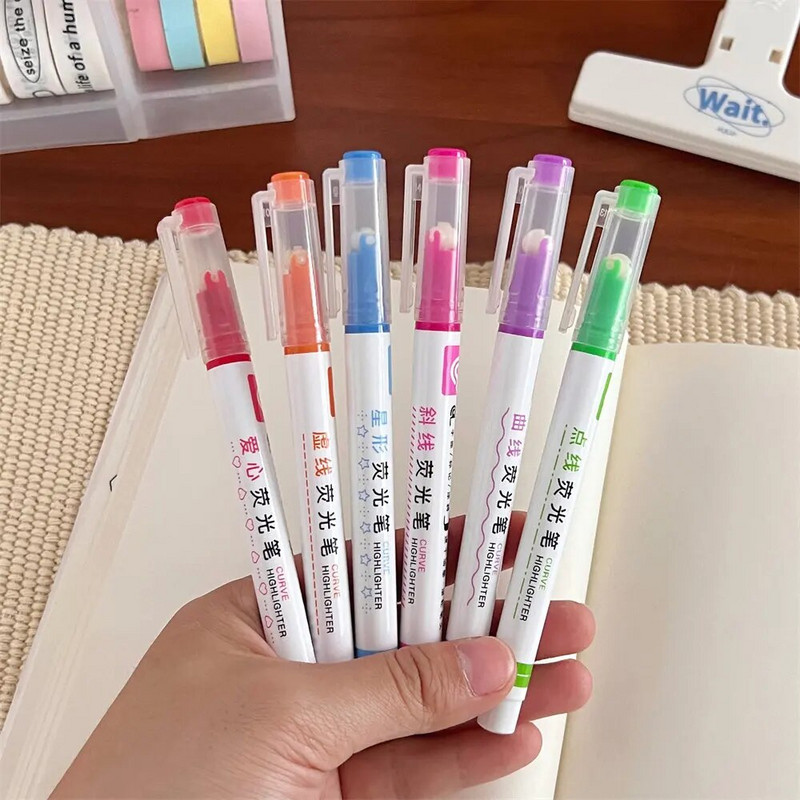 6 ks/sada zvýrazňovačov, fixiek, štetcov, fluorescenčných kresliarskych zvýrazňovačov, obojstranných pier, pastelových písacích potrieb