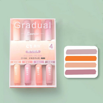 4gab Kawaii Gradual Highlighter Pildspalvas Jauki zīmēšanas krāsošanas rīki Skolēniem Piezīmju marķieri Korejas kancelejas piederumi Skolas biroja piederumi