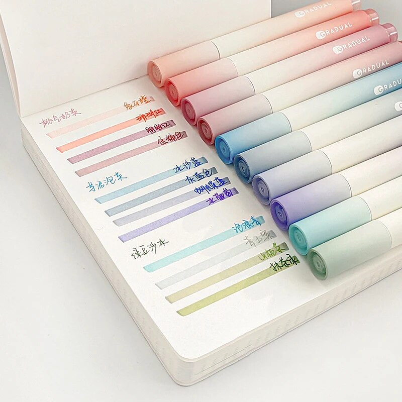 4gab Kawaii Gradual Highlighter Pildspalvas Jauki zīmēšanas krāsošanas rīki Skolēniem Piezīmju marķieri Korejas kancelejas piederumi Skolas biroja piederumi