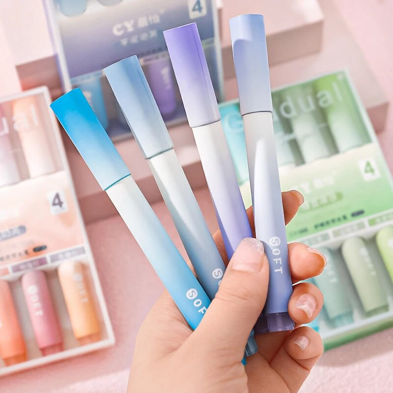 4gab Kawaii Gradual Highlighter Pildspalvas Jauki zīmēšanas krāsošanas rīki Skolēniem Piezīmju marķieri Korejas kancelejas piederumi Skolas biroja piederumi