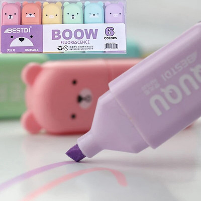 6PCS/Set Bear Mini Fluorescent Highlighter Pen Kawaii Pastel Marker Pens Канцеларски материали Escolar Papelaria Ученически пособия