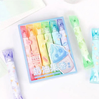 Divu galu marķieri, jauki konfekšu marķieri maigās dažādās krāsās ar augļu garšu, žurnālu plānotāja piezīmju skolas birojam