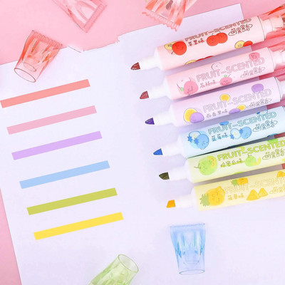 Divu galu marķieri, jauki konfekšu marķieri maigās dažādās krāsās ar augļu garšu, žurnālu plānotāja piezīmju skolas birojam