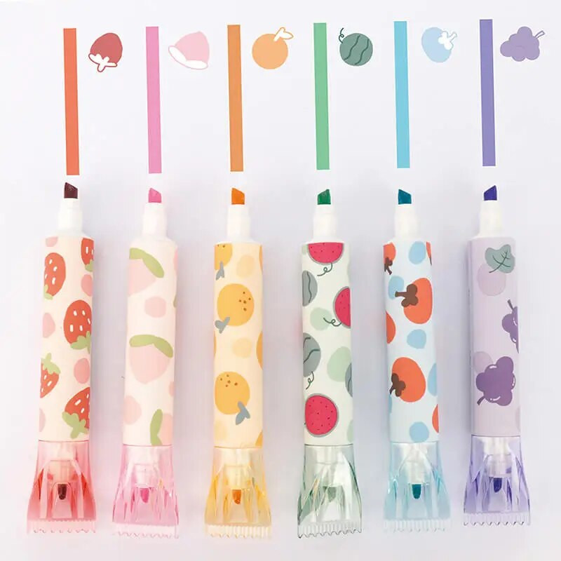 Divu galu marķieri, jauki konfekšu marķieri maigās dažādās krāsās ar augļu garšu, žurnālu plānotāja piezīmju skolas birojam