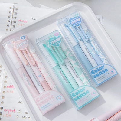 4pc krem marker s crnom tintom Gel olovka Marker Liner Set boja Sense olovke Set dvoglavih fluorescentnih olovki Kawaii pribor