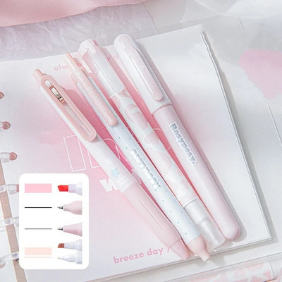 4 tk kreemjas esiletõstja, musta tindiga geelpliiatsi markeri lainer Color Sense kirjutuspliiatsi komplekt kahepealise fluorestsentspliiatsi Kawaii kirjatarbed