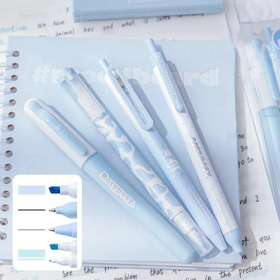 4 tk kreemjas esiletõstja, musta tindiga geelpliiatsi markeri lainer Color Sense kirjutuspliiatsi komplekt kahepealise fluorestsentspliiatsi Kawaii kirjatarbed