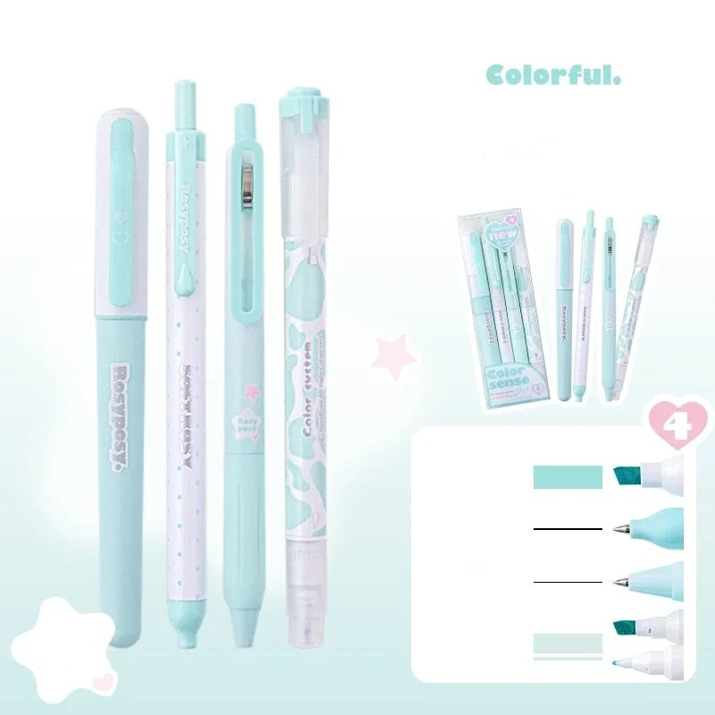 4 tk kreemjas esiletõstja, musta tindiga geelpliiatsi markeri lainer Color Sense kirjutuspliiatsi komplekt kahepealise fluorestsentspliiatsi Kawaii kirjatarbed