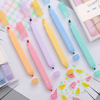 6 бр Sugar Poetry Color Marker Highlighter Pens Set Dual Side Soft Brush Dots Spot Liner Drawing Painting Office School A6290