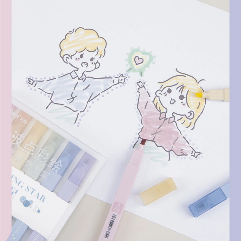 6gab Sugar Poetry Krāsu marķieris izgaismotāju pildspalvu komplekts Divpusējas mīkstas otas Punkti Punktu laineris Zīmējums Glezniecība Biroja skola A6290