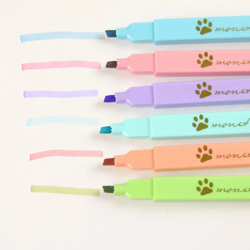 6gab Karikatūra kaķu ķepu iezīmētāju komplekts Fluorescējošas marķieru pildspalvas Grafiti pildspalva Jauki kancelejas piederumi rakstīšanas piederumi Bērnu skolas piederumi