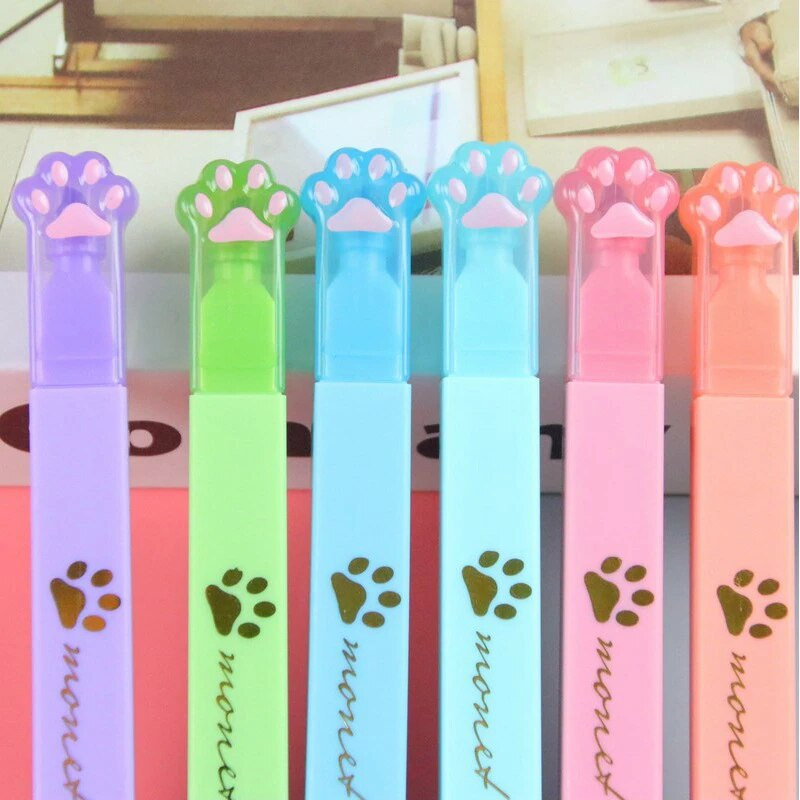 6gab Karikatūra kaķu ķepu iezīmētāju komplekts Fluorescējošas marķieru pildspalvas Grafiti pildspalva Jauki kancelejas piederumi rakstīšanas piederumi Bērnu skolas piederumi