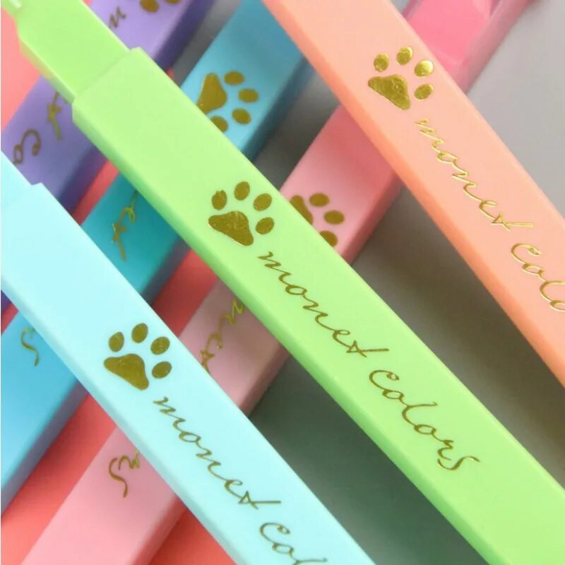 6gab Karikatūra kaķu ķepu iezīmētāju komplekts Fluorescējošas marķieru pildspalvas Grafiti pildspalva Jauki kancelejas piederumi rakstīšanas piederumi Bērnu skolas piederumi