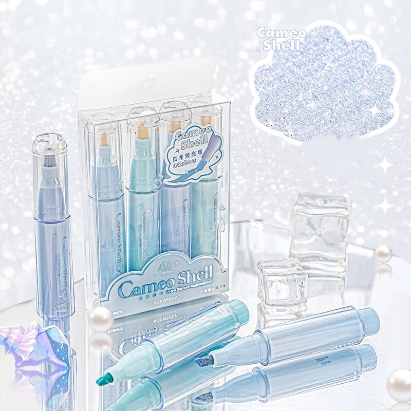 4gab Cameo Shell izgaismotāju pildspalvu komplekts Mini portatīvā izmēra īpaši mirdzošs marķieris zīmēšanas krāsai A7484