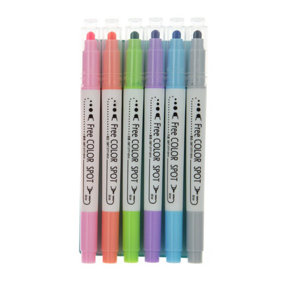 Σετ highlighter 6 χρωμάτων Διπλή μύτη Στρογγυλή κουκκίδα καινοτομία Έγχρωμη κουκκίδα Ζωγραφική έγχρωμοι μαρκαδόροι Χειρός λογαριασμός Journal Planner στυλό