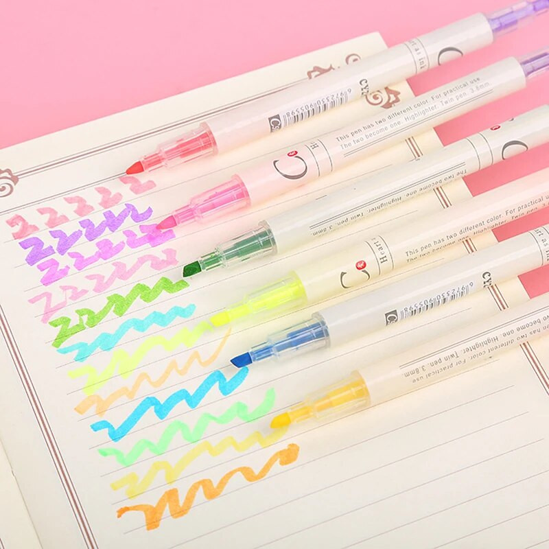 6 τμχ Σετ στυλό Highlighter Διπλή κεφαλή 12 Χρώματα Μαρκαδόρος Στυλό Highlighter Γραφείο Σχολικά είδη γραφείου