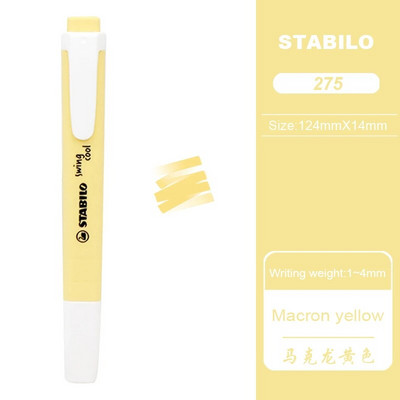 1 τμχ γερμανικό STABILO highlighter Macron χρώμα παστέλ highlighter 275 φορητό χαριτωμένο μαθητικό μαρκαδόρο στυλό σχολικά είδη γραφικής ύλης