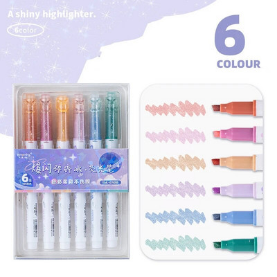 Glitter Marker Highlighter Pliiatsid, peene otsaga, erinevaid fluorestsentsvärve kunstiajakirjade värvimiseks Käsikirjade visandamine