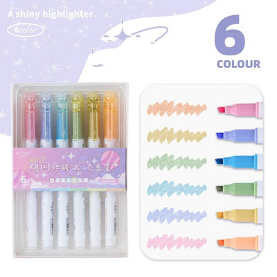 Glitter Marker Highlighter Pliiatsid, peene otsaga, erinevaid fluorestsentsvärve kunstiajakirjade värvimiseks Käsikirjade visandamine