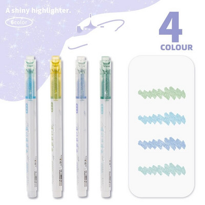 Glitter Marker Highlighter Pliiatsid, peene otsaga, erinevaid fluorestsentsvärve kunstiajakirjade värvimiseks Käsikirjade visandamine