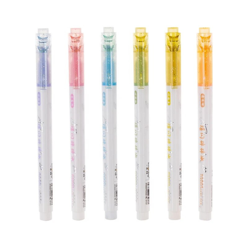 Glitter Marker Highlighter Pliiatsid, peene otsaga, erinevaid fluorestsentsvärve kunstiajakirjade värvimiseks Käsikirjade visandamine