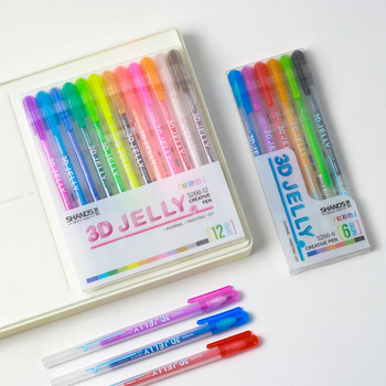6/12 бр. 3D Jelly Pens Highlighter за дневник, Направи си сам творчество или рисуване, консумативи за художествени материали за студенти и възрастни