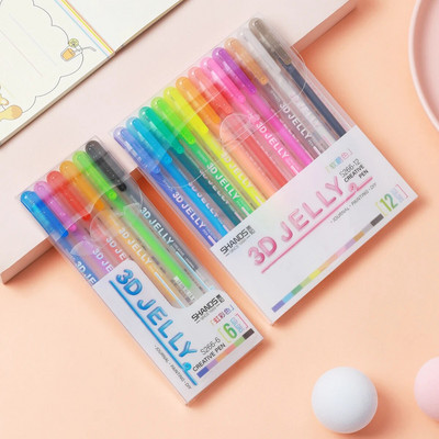 6/12 бр. 3D Jelly Pens Highlighter за дневник, Направи си сам творчество или рисуване, консумативи за художествени материали за студенти и възрастни